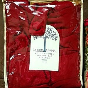 White lace valance set and rustic red valance